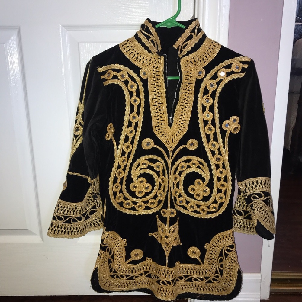 60s/70s black velvet and two tone gold tunic